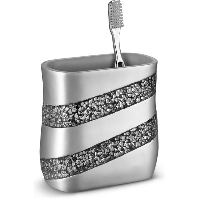 Creative Scents Silver Mosaic Toothbrush and Toothpaste Holder for Bathroom - Decorative Bathroom Toothbrush Holder  Family Toothbrush Cup with One La