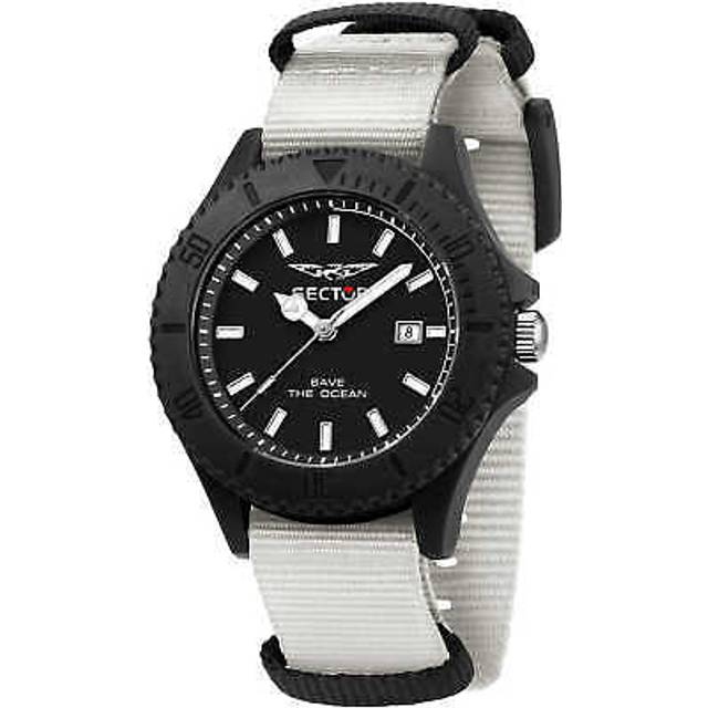 Mens Wristwatch Sector Save The Ocean R3251539003 Fabric White Black Sub 50mt