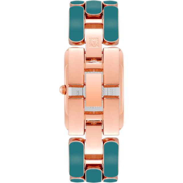 Anne Klein Women's Enamel Link Bracelet Watch in Rose Gold-Tone / Teal