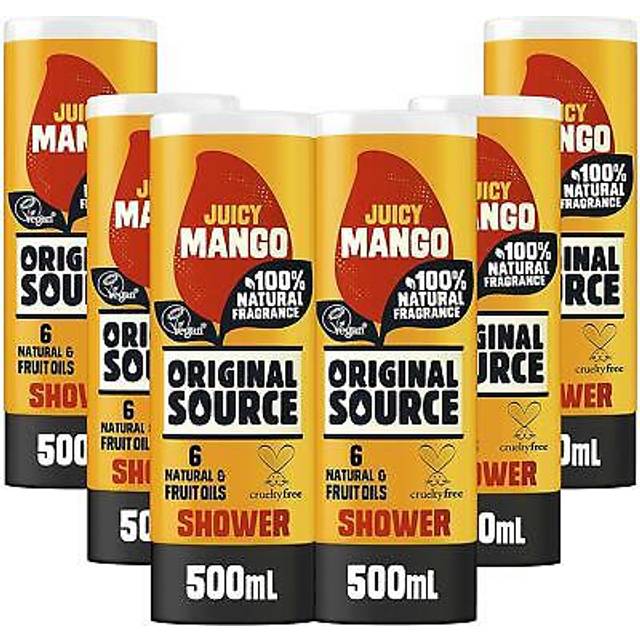 Original Source Mango Shower Gel with 100% Natural Fragrance, Large Vegan Shower Gel, Paraben Free Body Shower Wash, Multipack of 6 x 500 ml
