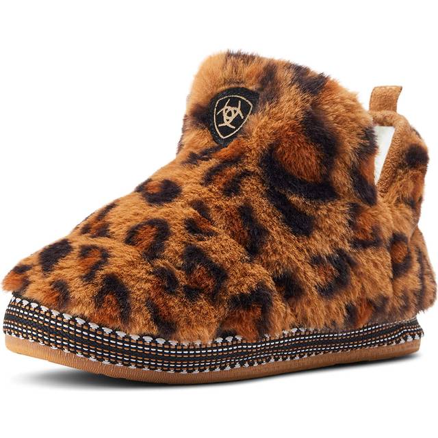 Women's Bootie Slipper Fleece in Fuzzy Leopard Print Cotton, B Medium Width, Size Medium, by Ariat