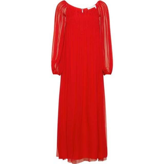 Chloé - Pleated silk-chiffon maxi dress - Red - FR 36