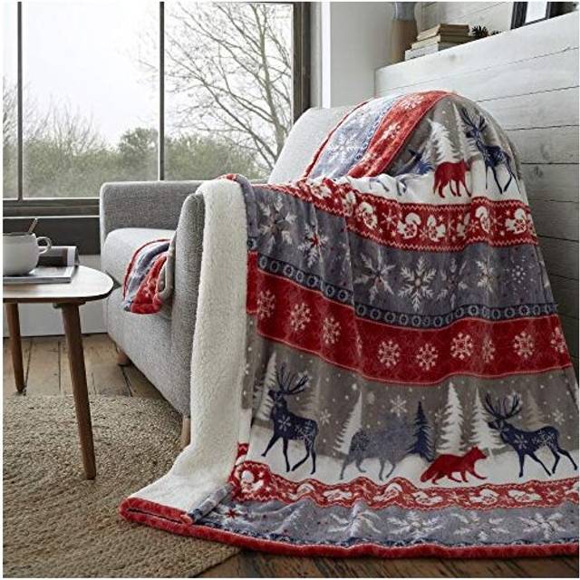 Happy Linen Company Warm Alaska Winter Faux Fur Sherpa Fleece Throw - Large, Red