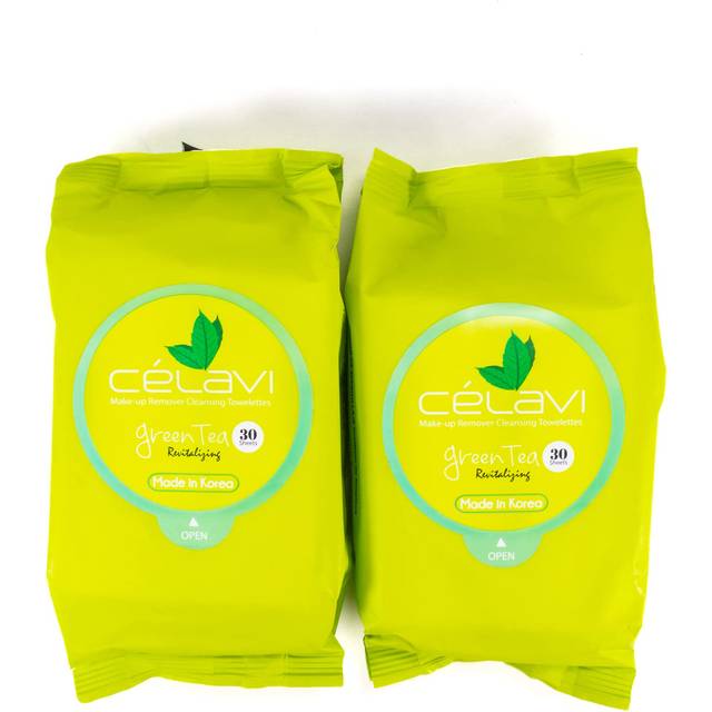 Celavi Makeup Remover Cleansing Wipes Removing Towelettes 2 Packs - 60 Sheets (Green Tea)
