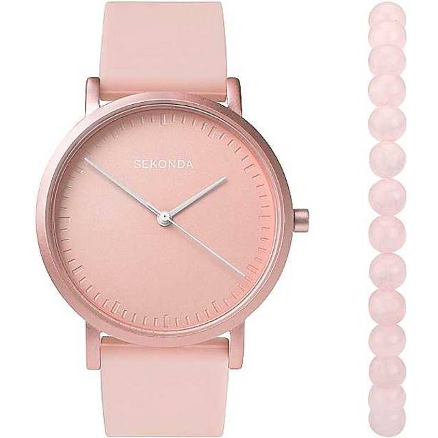 Sekonda Ladies Pink Palette 2 Piece Gift Set with Light Pink Dial Watch & Rose Quartz Beaded Bracelet