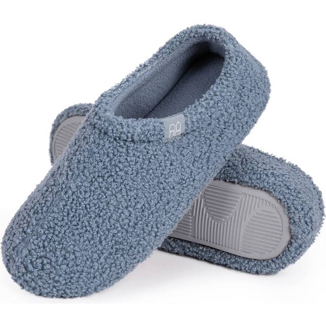 HomeTop Women's Fuzzy Curly Fur Memory Foam Loafer Slippers Bedroom House Shoes with Polar Fleece Lining (7-8  Cerulean)