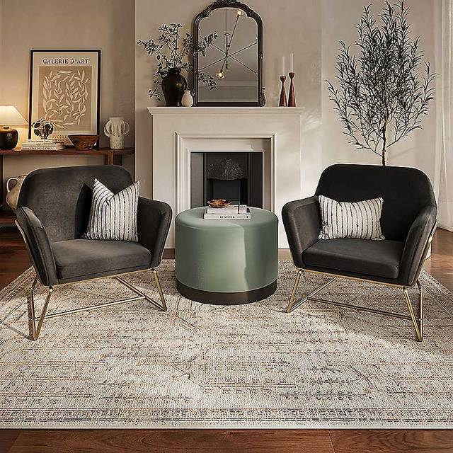 LPD Furniture Charles Armchair Black Velvet and Brushed Gold, Black