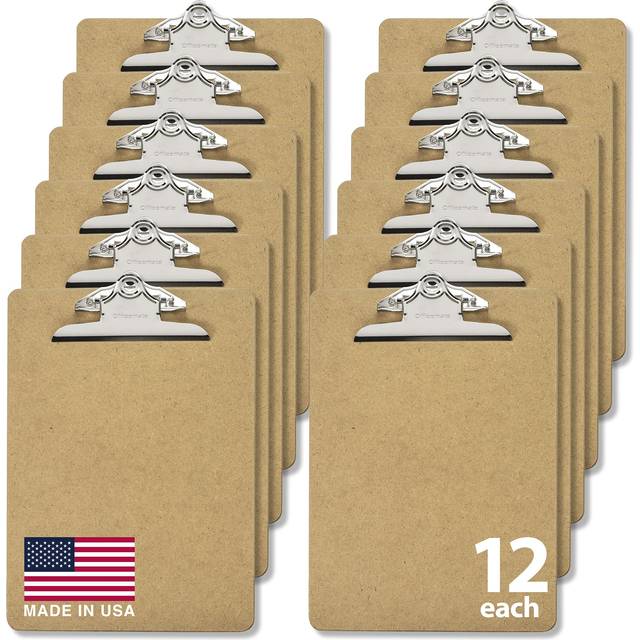 Officemate Recycled Wood Clipboards  6 Inch Clip  12 Pack Clipboards  Letter Size 9 x 12.5 Inches  Brown 83712