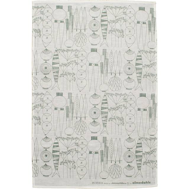 Almedahls Picknick kitchen towel white-green-grey