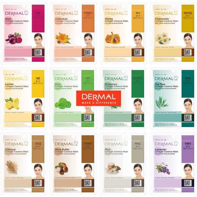 DERMAL 12 Combo Pack Collagen Essence Korean Face Mask  Hydrating & Soothing  Unisex Skin Treatment Mask