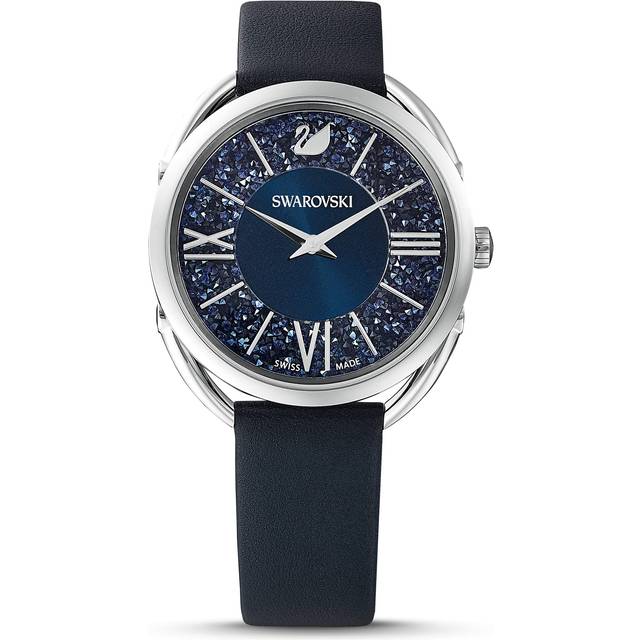 Swarovski Crystalline Glam Watch, läderband, blå, rostfritt stål