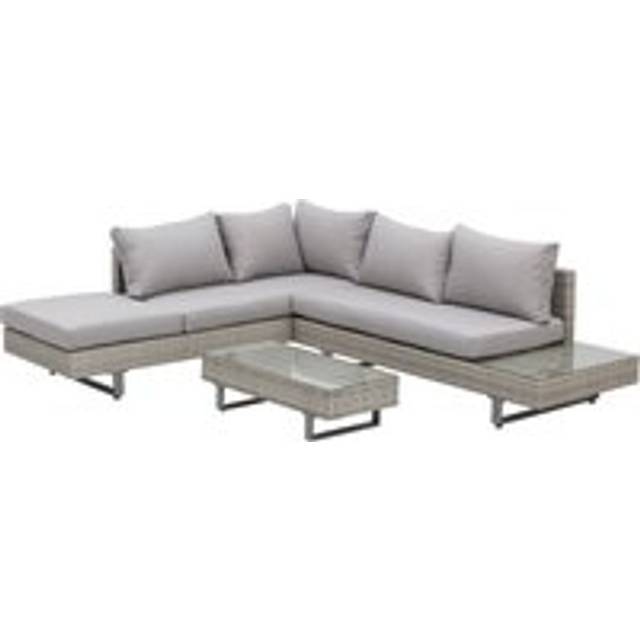 Outsunny 5-seater Rattan Garden Furniture Wicker Conservatory Corner Sofa Set Chaise Lounge With Coffee Table, Side Table & Cushions – Grey