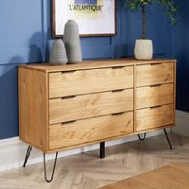Chest of drawers 3+3 industrial wooden cabinet organiser bedroom storage unit
