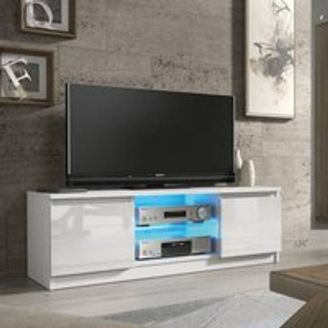 Creative Furniture Aura Tv Unit 120Cm – A Compact And Contemporary Cabinet With Gloss Doors And Led Lights In White - One Size