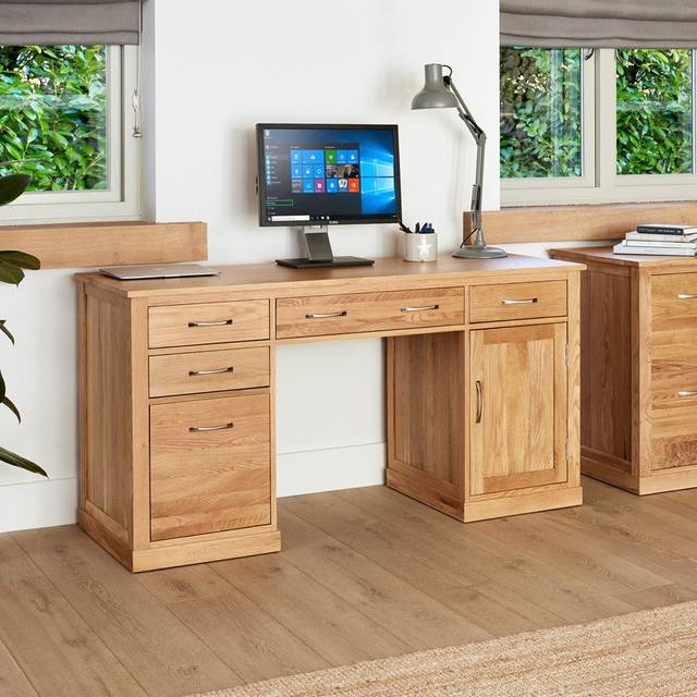 Baumhaus Mobel Oak Twin Pedestal Computer Desk, Brown