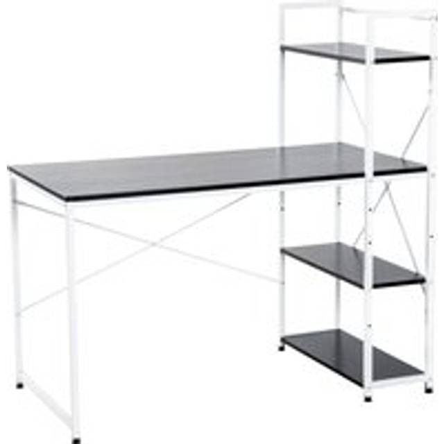 Homcom Computer Desk Pc Table Study Workstation Home Office With 4-tier Bookshelf Storage Metal Frame Wooden Top (black & White)