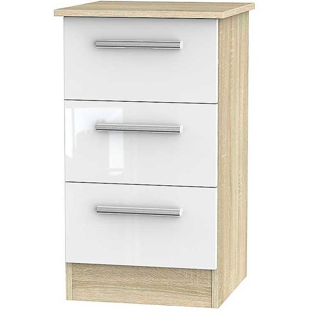 Contrast Ready Assembled 3 Drawer Bedside Cabinet - White / Bardolino