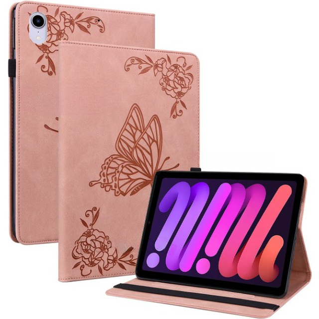 iPad mini 6 (2021) Fodral Imprinted Butterfly Flower - Rosa