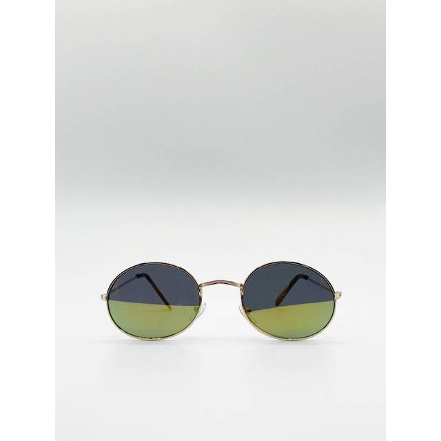 SVNX Mens Metal Frame Round Sunglasses with Mirror Lenses - Gold Metal (archived) - One Size
