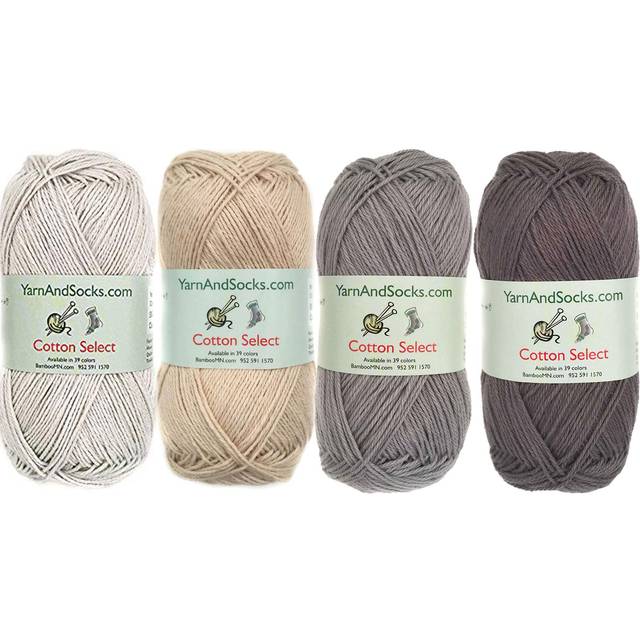 JubileeYarn Cotton Select Yarn - Sport Weight - 50g/Skein - Shades of Grey - 4 Skeins