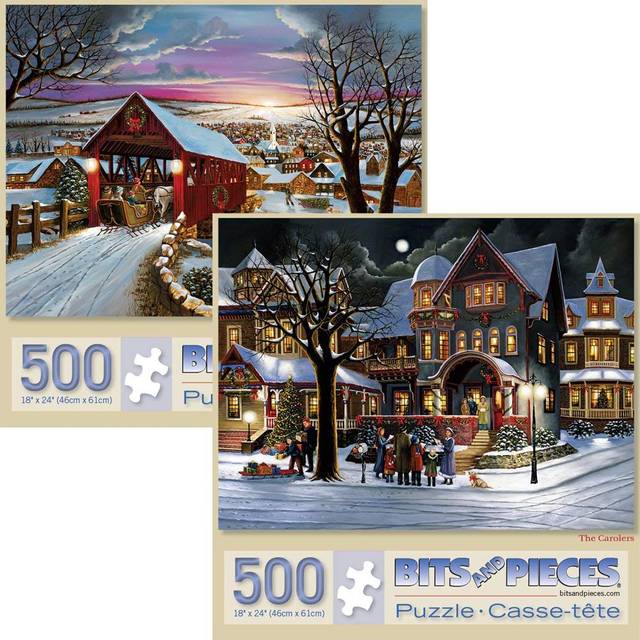 Bits and Pieces - Value Set of Two (2) 500 Piece Jigsaw Puzzles for Adults - The Joys of Christmas - 500 pc Winter Holiday Jigsaws by Artist H. Hargro
