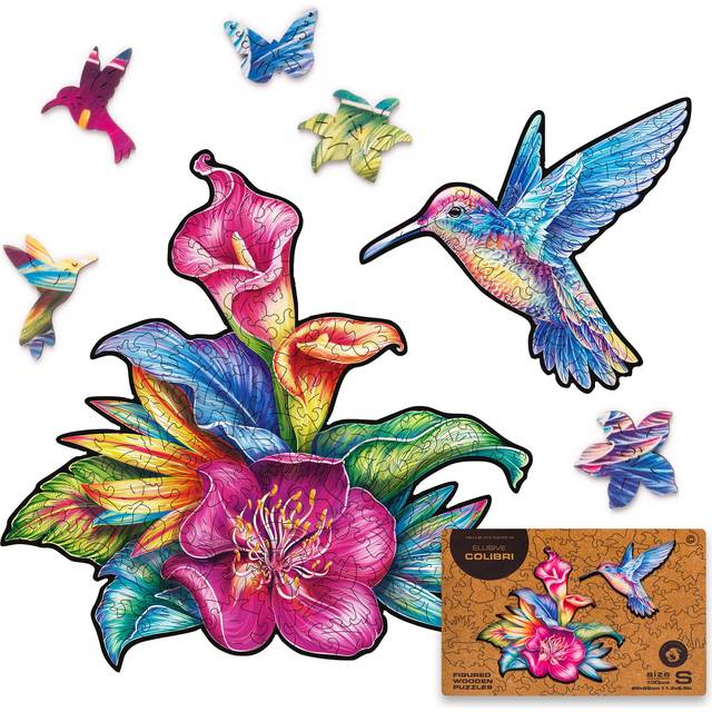 "UNIDRAGON Original Wooden Jigsaw Puzzles - Elusive Colibri  100 pcs  Small 11.3""""x8.5""""  Beautiful Gift Package  Unique Shape Best Gift for"