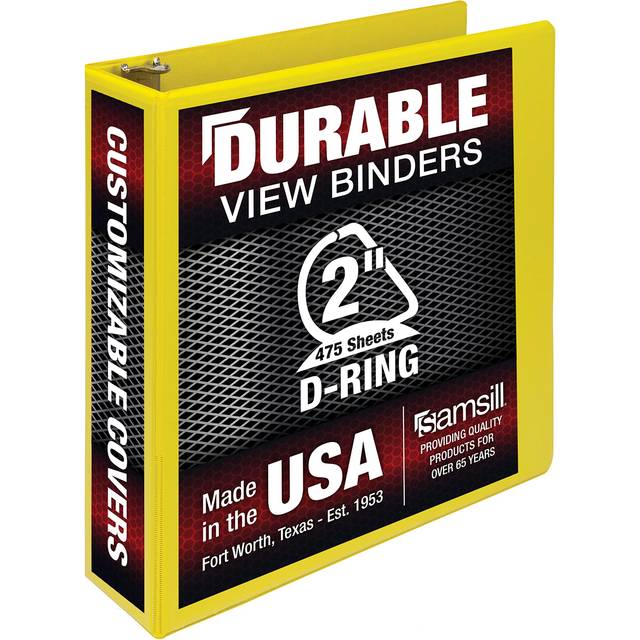 Samsill SAM16461 2 in. Durable Three-Ring View Binder, Yellow - 475 Sheet Capacity