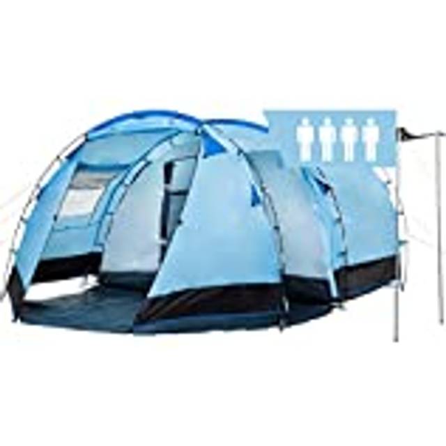 CampFeuer Tunneltält för 4 personer ”Super+” | tunneltält med markis | vindtätt, vattentätt, ultralätt | campingtält med myggnät | tält för camping, utomhusbruk, strand och vandring inkl. pinnar och väska (blått/svart)