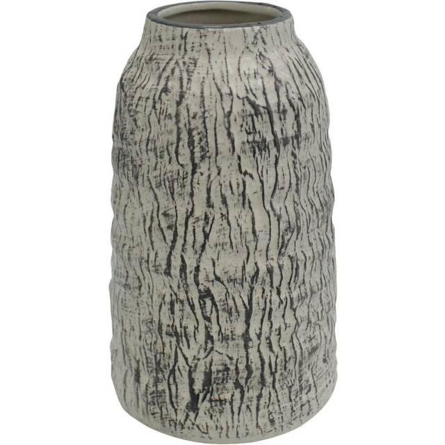 Grey & White Flower Vase Rippled Stone Effect Design 19cm Tall Ceramic Vase