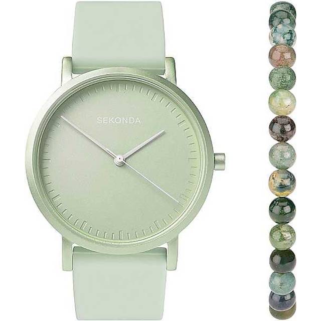 Sekonda Ladies Green Palette 2 Piece Gift Set with Light Green Dial Watch & Moss Agate Beaded Bracelet