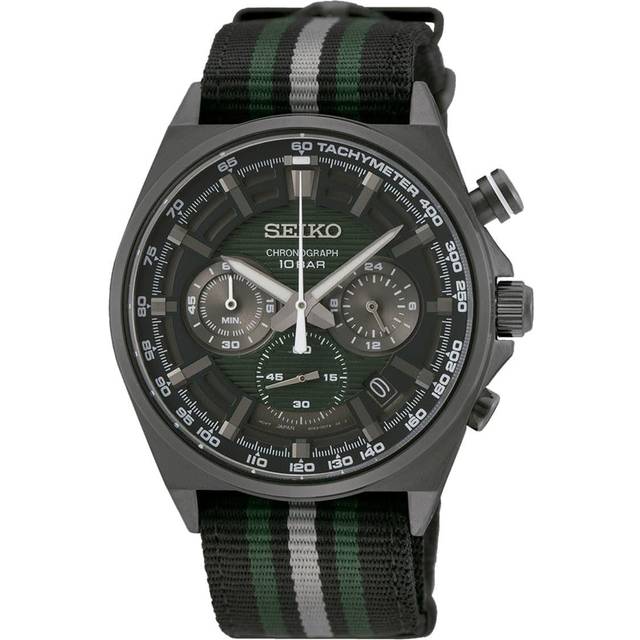 Seiko SSB411P1 Men's Chronograph Watch, Green Dial, Black Nylon Strap