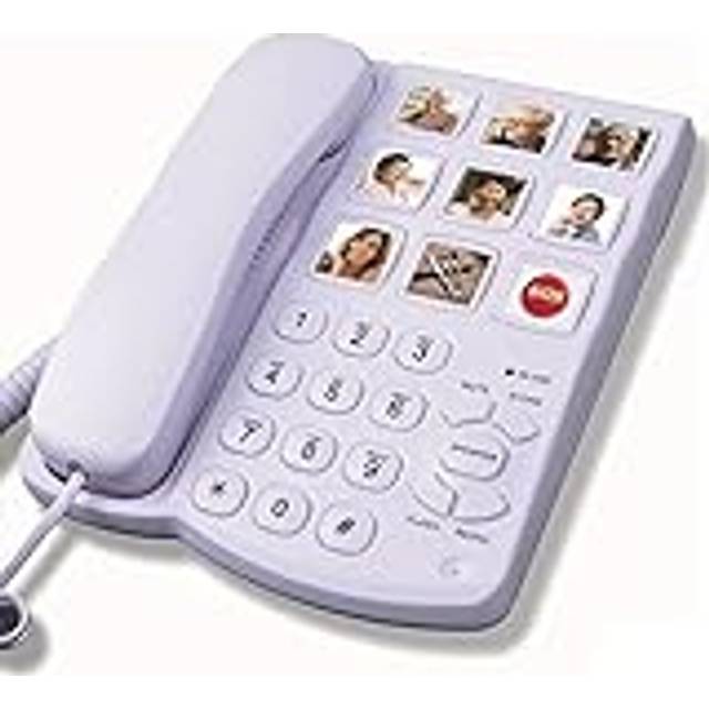 Big Button Corded Telephone with Speaker for Seniors Elderly Amplified One Button Touch Picture Landline Phone for Old People SOS Desk Telephones with