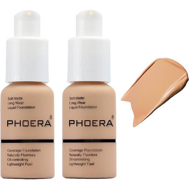 2 Pack PHOERA Foundation 104 Buff Beige Makeup Full Coverage Foundation for Women and Girls