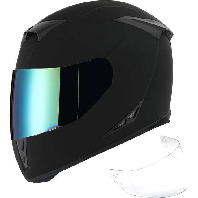 1STorm Motorcycle Full Face Helmet Skull King Matt Black + One Extra Clear Shield  Size Large 57-58 CM 22.4/22.8 Inch