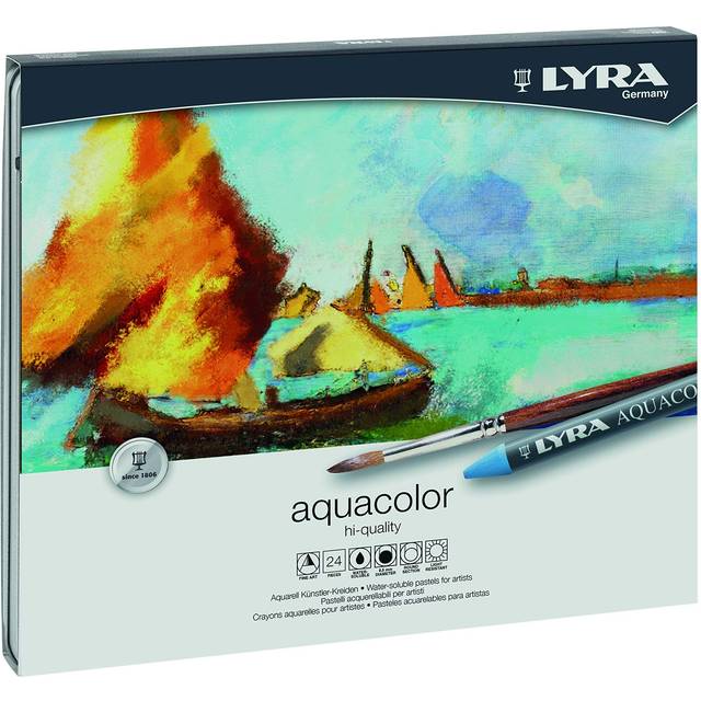 Lyra Aquacolor Wax Crayons - 24 Water Soluble Crayons for Professional