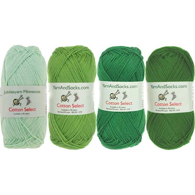 JubileeYarn Cotton Select Yarn - Sport Weight - 50g/Skein - Shades of Green - 4 Skeins