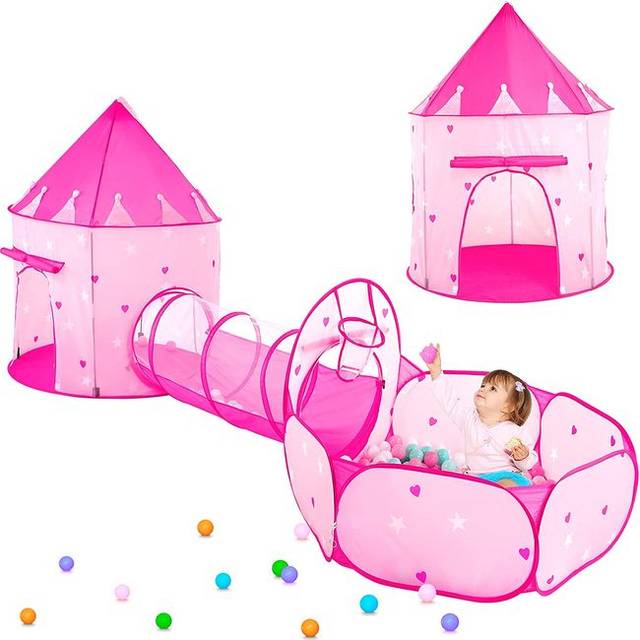 PigPigPen 3pc Kids Play Tent for Girls with Ball Pit  Crawl Tunnel  Princess Tents for Toddlers  Baby Space World Playhouse Toys  Boys Indoor& Outdoor