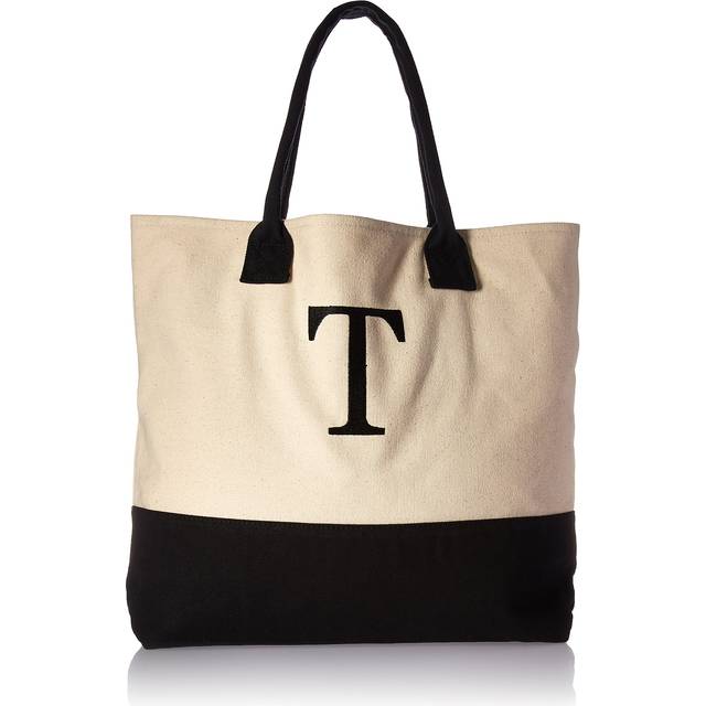Classic Black And White Monogrammed Initial Tote Bag - T
