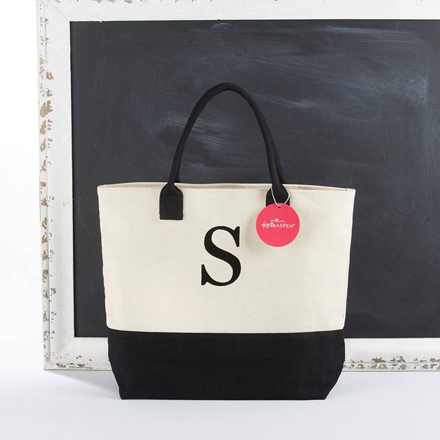 Classic Black And White Monogrammed Initial Tote Bag - D