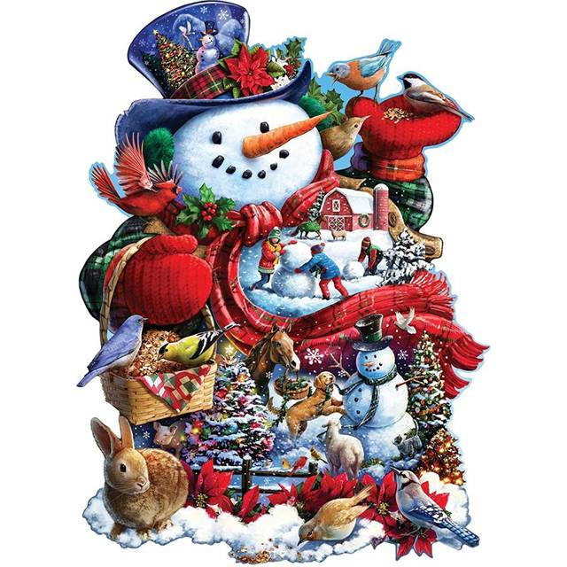 Bits and Pieces - 750 Piece Jigsaw Puzzle for Adults - Happy Holiday Snowman - Christmas Jigsaw Puzzle by Artist Larry Jones  Completed Puzzle Size: 2