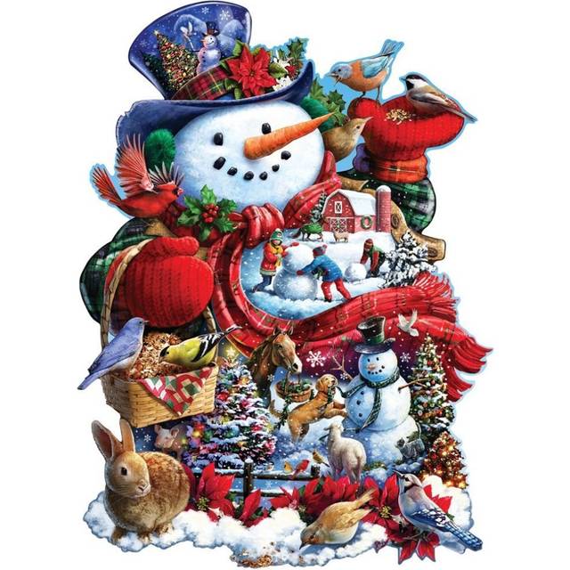 Bits and Pieces - 750 Piece Shaped Jigsaw Puzzle for Adults - Happy Holiday Snowman - 750 pc Christmas Jigsaw by Artist Larry Jones