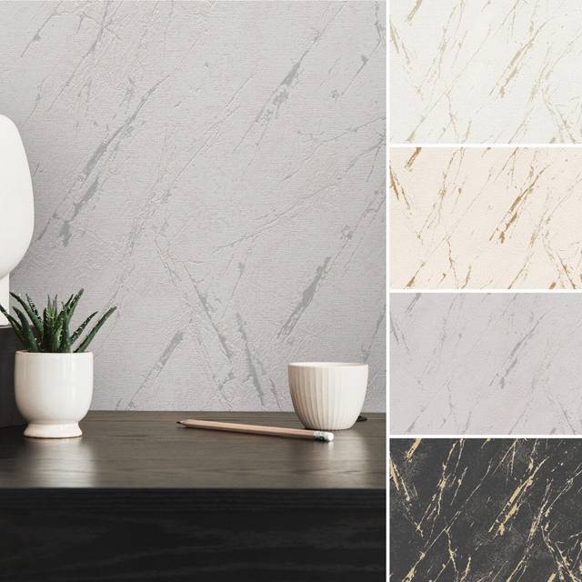 AS Creation Marble Granite White Wallpaper Metallic Detail  Vinyl
