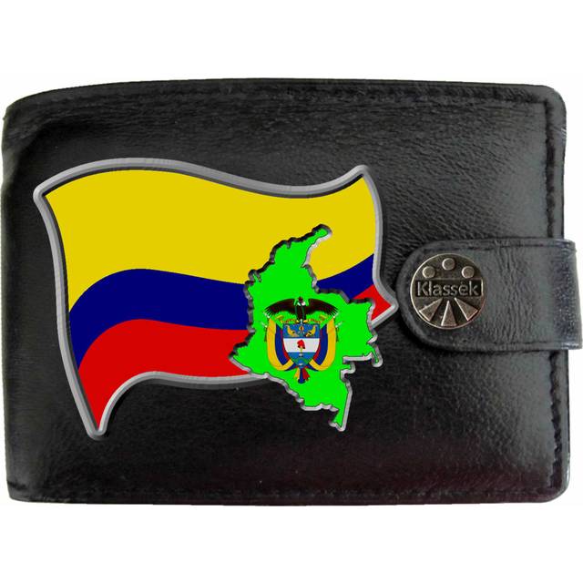 (Standard) COLOMBIA Flag COLOMBIAN Map Mens Wallet Chain Leather Coin Pocket Klassek RFID Blocking Credit Card Slots and Metal Gift Box