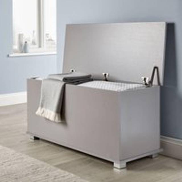 Ottoman Storage Chest Toy Bedding or Blanket Box Large Wooden Home - Grey - One Size