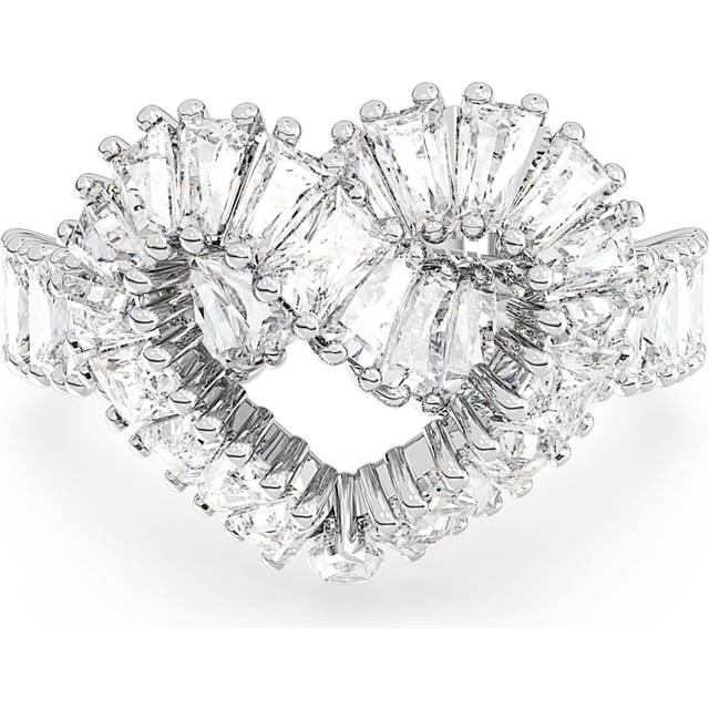 Matrix ring, Mixed cuts, Heart, White, Rhodium plated - 52