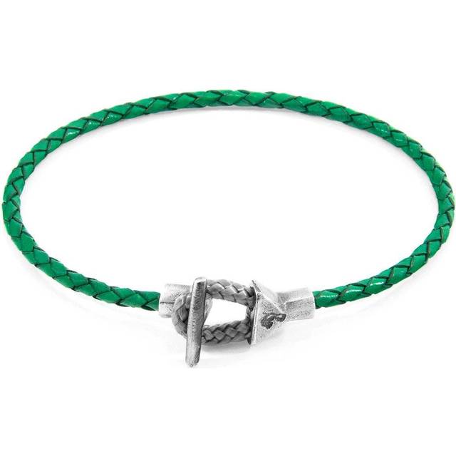 Cullen Silver and Braided Leather Bracelet - Green - 23cm