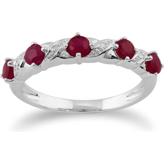 Classic Round Ruby & Diamond Half Eternity Ring in 9ct White Gold