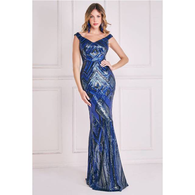 Geometric Sequin Sleeveless Maxi - Royal Blue by Goddiva - Royalblue - 14