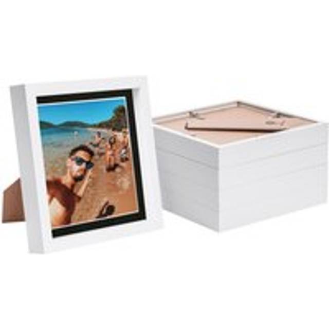 Nicola Spring - 8" x 8" White 3D Box Photo Frames - 6" x 6" Mount - Black