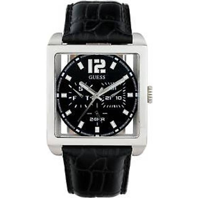 Guess Mens Designer Watch Square Day Date W13593G1 - Silver